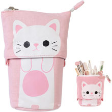 Stand Store Pencil Holder Canvas PU Cartoon Cute Cat Telescopic Pencil Pouch Bag Stationery Pen Case Box
